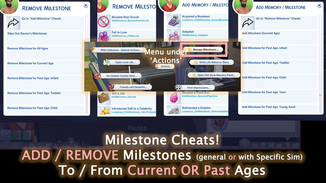 Milestone Cheats: add / remove any milestone in Any age, wipe out